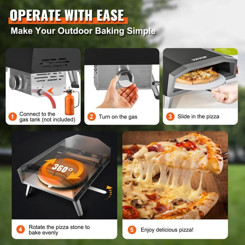 Portable Pizza Oven, Propane Powered 16 In. Outdoor Pizza Oven Pizza Grill With 360° Pizza Stone In Black, CSA Listed 8 Portable Pizza Oven, Propane Powered 16 In. Outdoor Pizza Oven Pizza Grill With 360° Pizza Stone In Black, CSA Listed - Image 6