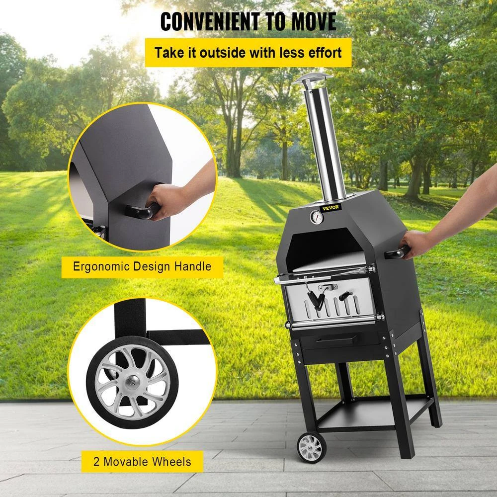 Pizza Oven 12 In. Removable Wheels 2-Layer Charcoal Burning Outdoor Pizza Oven With Pizza Stone For Barbecue In Black 7 Pizza Oven 12 In. Removable Wheels 2-Layer Charcoal Burning Outdoor Pizza Oven With Pizza Stone For Barbecue In Black - Image 5