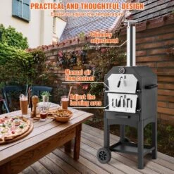 Outdoor Pizza Oven, 12 In. Wood Fired Oven, 2-Layer Pizza Oven Wood Fired, Wood Burning Outdoor Pizza Oven In Black -Patio Furniture Shop black vevor pizza ovens lspslhs458x4nxe5gv0 1f 1000