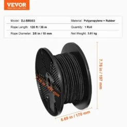 3/8 In. Bungee Cord, 120 Ft./36 M Spool Heavy Duty Bungee Straps, 100% Stretch Elastic Bungee Rope For Cargo, Tarps -Patio Furniture Shop black vevor plant hangers dlkzd100inchhnpjav0 76 1000