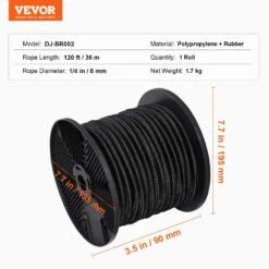 1/4 In. Bungee Cord, 120 Ft./36 M Spool Heavy Duty Bungee Straps, 100% Stretch Elastic Bungee Rope For Cargo, Tarps -Patio Furniture Shop black vevor plant hangers dlkzd100inchpwv8jv0 76 1000