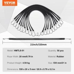 50 Piece Flat Bungee Cord, 19.8 Mm Heavy Duty Bungee Straps With Steel S-Hooks, 21 In. Elastic Bungee Rope For Cargo -Patio Furniture Shop black vevor plant hangers dlkzd21inch5oprhav0 76 1000
