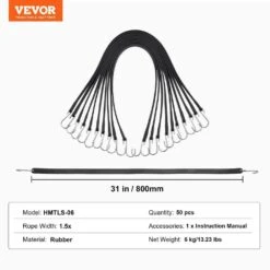 50 Piece Flat Bungee Cord, 19.8 Mm Heavy Duty Bungee Straps With Steel S-Hooks, 31 In. Elastic Bungee Rope For Cargo 16 50 Piece Flat Bungee Cord, 19.8 Mm Heavy Duty Bungee Straps With Steel S-Hooks, 31 In. Elastic Bungee Rope For Cargo -Patio Furniture Shop black vevor plant hangers dlkzd31inch5oswmjv0 76 1000