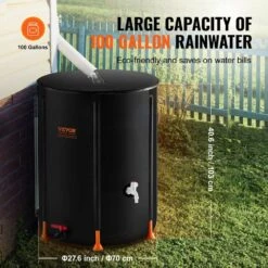 Collapsible Rain Barrel, 100 Gal./380 L Portable Water Tank, PVC Rainwater Collection Barrel For Garden Water Catcher -Patio Furniture Shop black vevor rain barrels zdysthspvcb1r1qb7v0 1f 1000