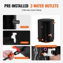 Collapsible Rain Barrel, 100 Gal./380 L Portable Water Tank, PVC Rainwater Collection Barrel For Garden Water Catcher -Patio Furniture Shop black vevor rain barrels zdysthspvcb1r1qb7v0 44 1000
