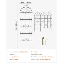 Garden Trellis For Climbing Plants, 71 X 20 In., 4 Packs Rustproof Metal Garden Flower Trellis, Climbing Rose Trellis -Patio Furniture Shop black vevor raised planter boxes hpjhx4jth71wyjpt6v0 76 1000