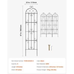 Garden Trellis For Climbing Plants, 87 X 20 In., 4 Packs Rustproof Metal Garden Flower Trellis, Climbing Rose Trellis -Patio Furniture Shop black vevor raised planter boxes hpjhx4jth87w88zo1v0 76 1000