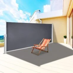 118 In. X 71 In. Retractable Side Awning Waterproof Patio Screen Room Divider Black For Privacy