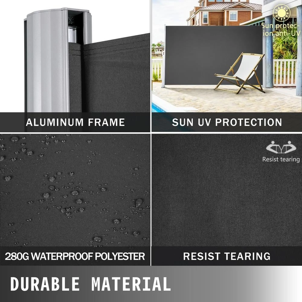 Retractable Awnig-Rugged 236 In. W X 71 In. H Full Aluminum Rust-Proof Patio Sunshine Privacy Divider Wind Screen,Black 4 Retractable Awnig-Rugged 236 In. W X 71 In. H Full Aluminum Rust-Proof Patio Sunshine Privacy Divider Wind Screen,Black - Image 2