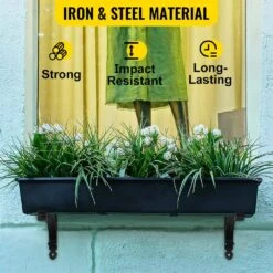 24 In. X 10.5 In. X 10 In. Black Iron Window Boxes And Troughs, Planter Box Brackets (2-Pack) -Patio Furniture Shop black vevor window boxes ycjszzzj2pc24w3c9v0 4f 1000
