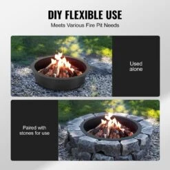 Fire Pit Ring Round 35 In. Outer Steel Liner DIY Campfire Ring Firepit For Outdoor Camping, Bonfires -Patio Furniture Shop black vevor wood burning fire pits yxhh31inch158oeesv0 1f 1000
