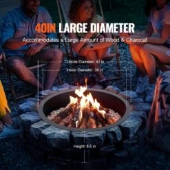 Fire Pit Ring Round 40 In. Outer 36 In. Inner Steel Liner DIY Campfire Firepit For Outdoor Camping, Bonfires -Patio Furniture Shop black vevor wood burning fire pits yxhh36inch157guflv0 4f 1000