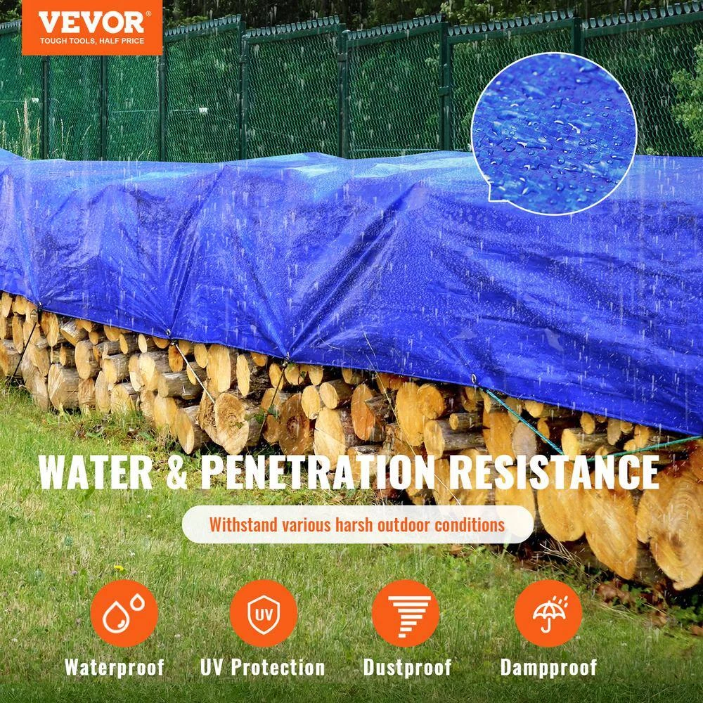 10 Ft. X 12 Ft. Heavy Duty Tarp 5 Mil Polyethylene Tarp Cover Tear UV And Temperature Resistant Blue 4 10 Ft. X 12 Ft. Heavy Duty Tarp 5 Mil Polyethylene Tarp Cover Tear UV And Temperature Resistant Blue - Image 2