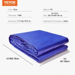 12 Ft. X 16 Ft. Heavy Duty Tarp 5 Mil Polyethylene Tarp Cover Tear UV And Temperature Resistant Blue -Patio Furniture Shop blue vevor canopy parts fsblspepe12168pt0v0 76 1000