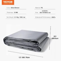12 Ft. X 20 Ft. Heavy Duty Tarp 10 Mil Polyethylene Tarp Cover Tear UV And Temperature Resistant Silver/Brown -Patio Furniture Shop blue vevor canopy parts fsbwynzpepe12qhorv0 76 1000