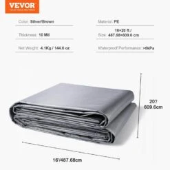 16 Ft. X 20 Ft. Heavy Duty Tarp 10 Mil Polyethylene Tarp Cover Tear UV And Temperature Resistant Silver/Brown -Patio Furniture Shop blue vevor canopy parts fsbwynzpepe16b52pv0 76 1000
