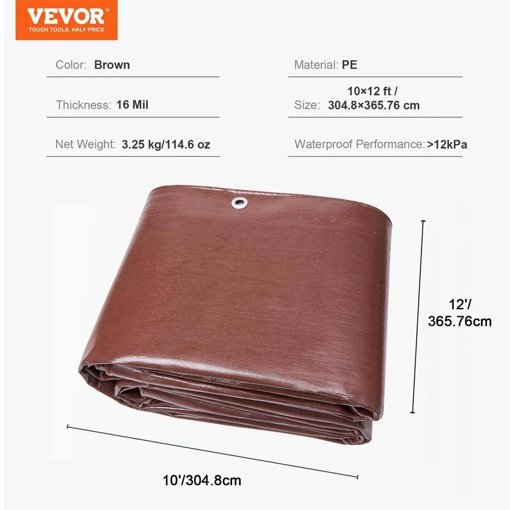 10 Ft. X 12 Ft. Heavy Duty Tarp 16 Mil Polyethylene Tarp Cover Tear UV And Temperature Resistant Brown 9 10 Ft. X 12 Ft. Heavy Duty Tarp 16 Mil Polyethylene Tarp Cover Tear UV And Temperature Resistant Brown - Image 7