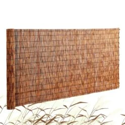 Natural Reed Fencing 5.5 Ft. X 16.4 Ft. Reed Screen Curtain Balcony Reed Fence Roll Backyard Patio Brown Power Source