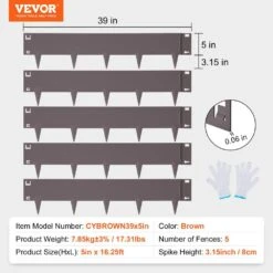 39 In. L X 0.1 In. W X 5 In. H Brown Steel Edging Landscape Steel Garden Edging Borders Strips -Edging Border (5-Pack) -Patio Furniture Shop brown vevor metal edging cppz5inch162r3is3v0 76 1000