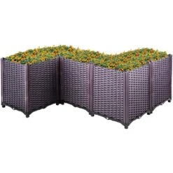 Plastic Raised Garden Bed 20.5 In. H Flower Box Kit Purple Raised Planter Boxes Set Of 5 Raised Garden Planter