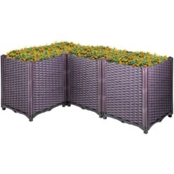 Plastic Raised Garden Bed 20.5 In. H Flower Box Kit Raised Planter Set Of 4 Raised Planter Boxes For Outdoor
