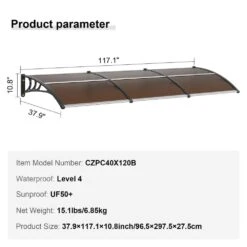 Window Door Awning Canopy 40 In. X 120 In. UPF 50+ Polycarbonate Entry Door Outdoor Window Awning Exterior -Patio Furniture Shop brown vevor shade cloths mczypycz40120rar3v0 76 1000