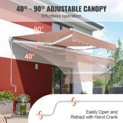 Manual Retractable Awning 13 Ft. X 8 Ft. Outdoor Patio Awning Retractable Sun Shade Water-Resistant Polyester -Patio Furniture Shop brown vevor shade cloths ssszypkqsqbsr0we6v0 0801 1f 1000