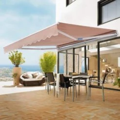 Manual Retractable Awning 13 Ft. X 8 Ft. Outdoor Patio Awning Retractable Sun Shade Water-Resistant Polyester -Patio Furniture Shop brown vevor shade cloths ssszypkqsqbsr0we6v0 0801 31 1000