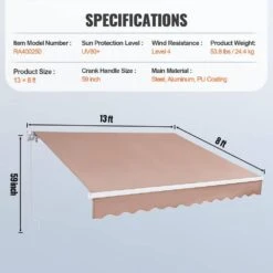 Manual Retractable Awning 13 Ft. X 8 Ft. Outdoor Patio Awning Retractable Sun Shade Water-Resistant Polyester -Patio Furniture Shop brown vevor shade cloths ssszypkqsqbsr0we6v0 0801 76 1000