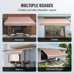 Manual Retractable Awning 13 Ft. X 8 Ft. Outdoor Patio Awning Retractable Sun Shade Water-Resistant Polyester -Patio Furniture Shop brown vevor shade cloths ssszypkqsqbsr0we6v0 0801 fa 1000