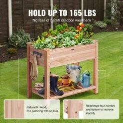 Raised Garden Bed 33.9 In. X 18.1 In. X 30 In. Wooden Planter Box With Hooks On The Side Outdoor Planting Boxes -Patio Furniture Shop burlywood vevor raised planter boxes gjsm864676cm1a23mv0 1f 1000