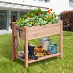Raised Garden Bed 33.9 In. X 18.1 In. X 30 In. Wooden Planter Box With Hooks On The Side Outdoor Planting Boxes -Patio Furniture Shop burlywood vevor raised planter boxes gjsm864676cm1a23mv0 31 1000