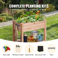 Raised Garden Bed 33.9 In. X 18.1 In. X 30 In. Wooden Planter Box With Hooks On The Side Outdoor Planting Boxes -Patio Furniture Shop burlywood vevor raised planter boxes gjsm864676cm1a23mv0 4f 1000