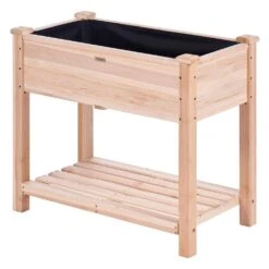 Raised Garden Bed 33.9 In. X 18.1 In. X 30 In. Wooden Planter Box With Hooks On The Side Outdoor Planting Boxes