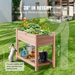 Raised Garden Bed 33.9 In. X 18.1 In. X 30 In. Wooden Planter Box With Hooks On The Side Outdoor Planting Boxes -Patio Furniture Shop burlywood vevor raised planter boxes gjsm864676cm1a23mv0 fa 1000