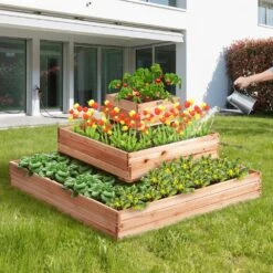 Raised Garden Bed 3.7 Ft. X 3.7 Ft. X 1.7 Ft. Wooden Planter Box With Open Base Outdoor Planting Boxes -Patio Furniture Shop burlywood vevor raised planter boxes ld11311351cm1pkzav0 31 1000