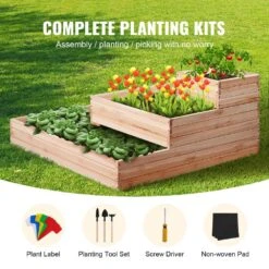 Raised Garden Bed 3.7 Ft. X 3.7 Ft. X 1.7 Ft. Wooden Planter Box With Open Base Outdoor Planting Boxes -Patio Furniture Shop burlywood vevor raised planter boxes ld11311351cm1pkzav0 4f 1000