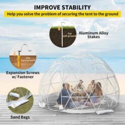 Garden Dome 12 Ft. X 12 Ft. X 7.2 Ft. PVC Antifreeze Film Geodesic Dome With Door And Windows For Sunbubble, Clear -Patio Furniture Shop clear vevor canopy tents xkzp12ft000000001v0 1f 1000