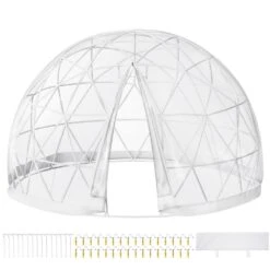 Garden Dome 12 Ft. X 12 Ft. X 7.2 Ft. PVC Antifreeze Film Geodesic Dome With Door And Windows For Sunbubble, Clear
