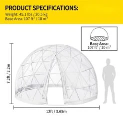 Garden Dome 12 Ft. X 12 Ft. X 7.2 Ft. PVC Antifreeze Film Geodesic Dome With Door And Windows For Sunbubble, Clear -Patio Furniture Shop clear vevor canopy tents xkzp12ft000000001v0 76 1000