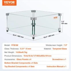 Gas Fire Pit Wind Guard For Square Fire Table 19 X 19 X 7.5 In. X 0.31 In Thick Clear Tempered Wind Guard For Firepits 16 Gas Fire Pit Wind Guard For Square Fire Table 19 X 19 X 7.5 In. X 0.31 In Thick Clear Tempered Wind Guard For Firepits -Patio Furniture Shop clear vevor fire pit covers and accessories ffb18 5x18 5x6yc1v0 76 1000