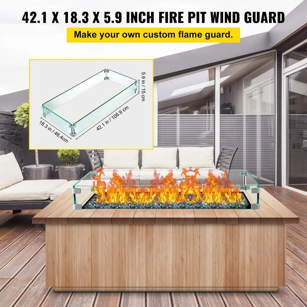 Outdoor Fire Pit Wind Guard 41.8 X 18 X 6 In. Glass Flame Guard 0.24 In. Thickness Rectangle Fire Wind Guard Fence 4 Outdoor Fire Pit Wind Guard 41.8 X 18 X 6 In. Glass Flame Guard 0.24 In. Thickness Rectangle Fire Wind Guard Fence - Image 2