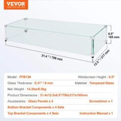 Glass Wind Guard For Rectangular Fire Pit Table 31 X 12.5 X 6.5 In. X 0.31 In. Thick Sturdy Tempered Glass Panel W/Feet -Patio Furniture Shop clear vevor fire pit covers and accessories fx30 511 56inmohvv0 76 1000