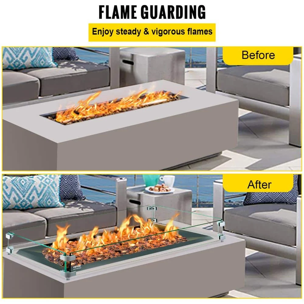 35.5 In. X 11.5 In. X 6 In. Fire Pit Wind Guard Rectangular Glass Shield 0.3 In. Thick Clear Tempered Glass Flame Guard 4 35.5 In. X 11.5 In. X 6 In. Fire Pit Wind Guard Rectangular Glass Shield 0.3 In. Thick Clear Tempered Glass Flame Guard - Image 3