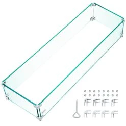 Fire Pit Wind Guard 38 X 10.5 X 6 In. Glass Wind Guard 0.3 In. Thick Rectangular Glass Shield For Propane,Gas,Outdoor