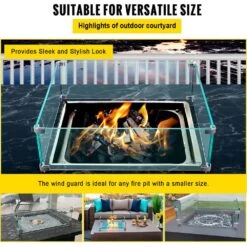 Fire Pit Wind Guard 14 X 14 X 6 In. Glass Wind Guard Rectangular Glass Shield 0.3 In. Thick Fire Table For Propane,Gas -Patio Furniture Shop clear vevor fire pit covers and accessories fxffbb14146ina0cav0 1f 1000