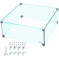 Fire Pit Wind Guard 14 X 14 X 6 In. Glass Wind Guard Rectangular Glass Shield 0.3 In. Thick Fire Table For Propane,Gas
