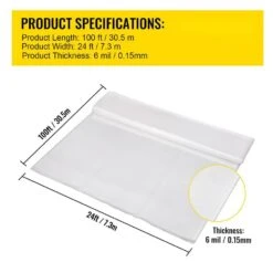 Greenhouse Film 24 Ft. X 100 Ft. Greenhouse Plastic Sheeting 6 Mil Thickness UV Proof Clear Polyethylene Cover -Patio Furniture Shop clear vevor plant tree covers tmwsm24ft100fs1kwv0 76 1000