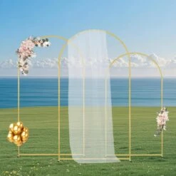 Wedding Arch Backdrop Stand, Set Of 3, 12.9 In. X 6.8 In., Metal Stable Stand With Case Connection. Arbor -Patio Furniture Shop gold vevor arbors hlgmbjjbydjs7o7cqv0 31 1000