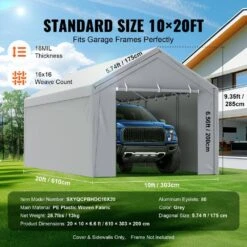 Carport Replacement Canopy Cover Top Plus Side Wall 10 Ft. X 20 Ft. Garage Tent Shelter Tarp Heavy-Duty Waterproof -Patio Furniture Shop gray vevor canopy parts ckpb10x20fth27h20v0 1f 1000